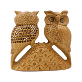 Wooden Couple Owl Sculpture
